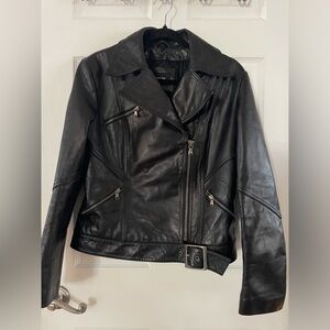 Express Women's Heavy Duty Sleek Black Leather Moto Jacket